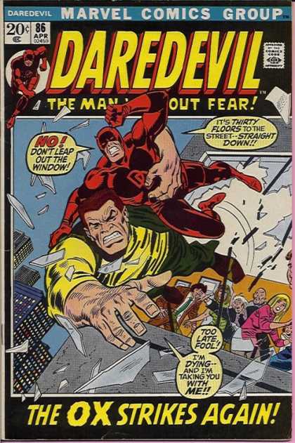 Daredevil 86 - Marvel Comic Group - Window - Tiry Floors - Straight Down - The Ox Strikes Again - Sal Buscema