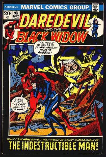 Daredevil 93 - Black Widow - Indestructible Man - Destroyed Building - Giant - Blue Outfit - Gene Colan