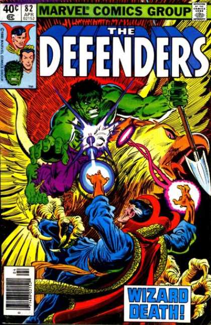 Defenders 82 - Marvel Comics Group - Approved By The Comics Code Authority - 82 Apr - Wizard Death - Sword