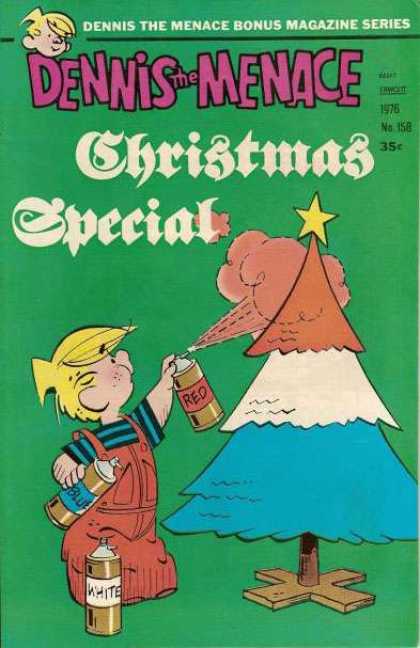 Dennis the Menace Bonus Magazine 158 - Christmas Special - Christmas Tree - Spray Cans - Paint - Red White And Blue