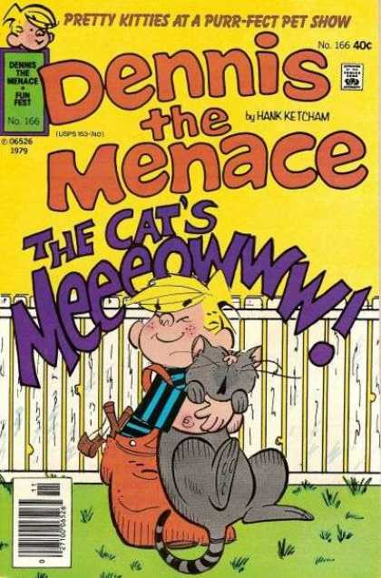 Dennis the Menace 166 - Fence - Boy - Cat - Grass - Yellow