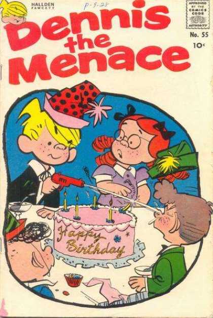 Dennis the Menace 55 - Happy Birthday - Water Gun - Cake - Candles - Water In Eye