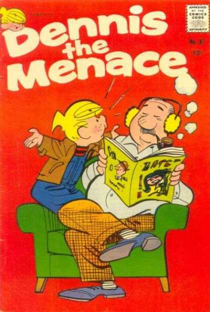 Dennis the Menace 87 - Yellow Hair - Green Chair - Yellow Ear Muffs - Blue Overalls - Pipe