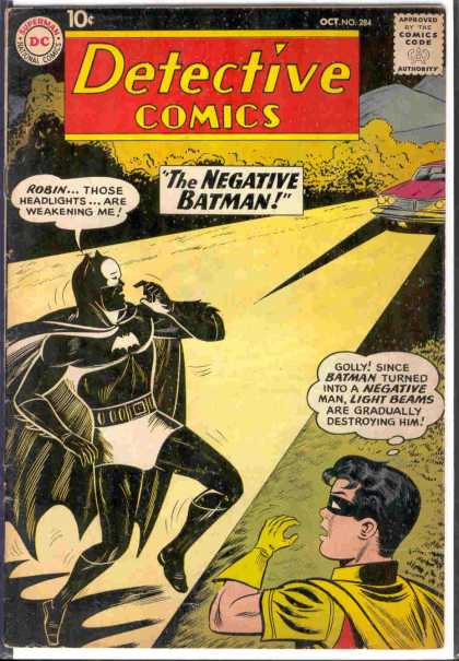 Detective Comics 284 - Robin - Detective Comics - The Negative Batman - Light Beams - Headlights - Sheldon Moldoff