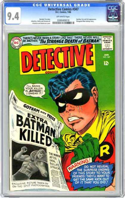 Detective Comics 347 - Robin - Newspaper - Batman - The Strange Death Of Batman - Weeping - Carmine Infantino