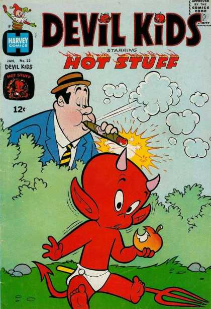 Devil Kids 22 - Hot Stuff - Apple - Harvey Comics - Cigar - Bushes