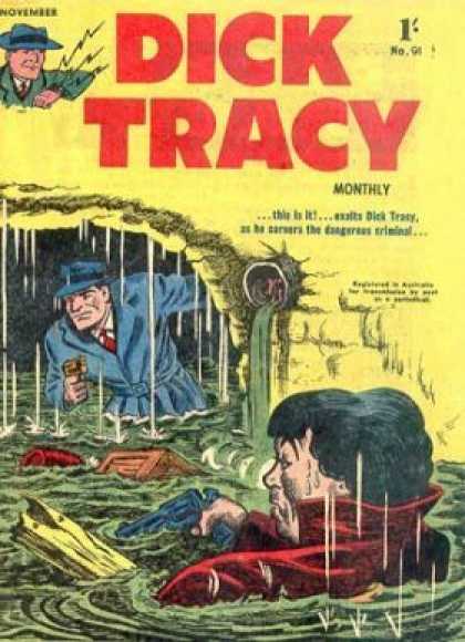 Dick Tracy 91 - Dick Tracy - Sewer - The Dangerous Criminal Is Cornered - Gunplay - Blue Trenchcoat