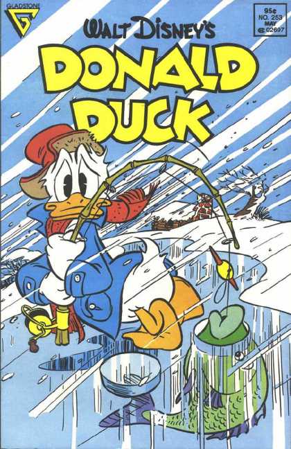 Donald Duck 253 - Ice Fishing - Fish - Fishing Pole - House With Snow On Roof - Wind Blown Tree