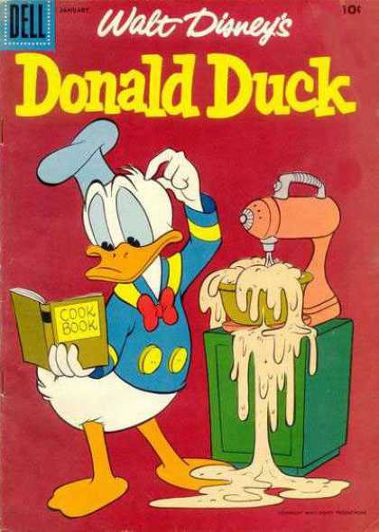 Donald Duck 57 - Walt Disney - Cookbook - Baking A Cake - Mixer - Scratching Head