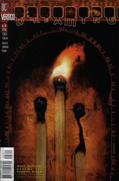 Dreaming 28 - Trhee Sticks - Flame - Burned Tips - Dark Backround - Yellow And Red - Dave McKean