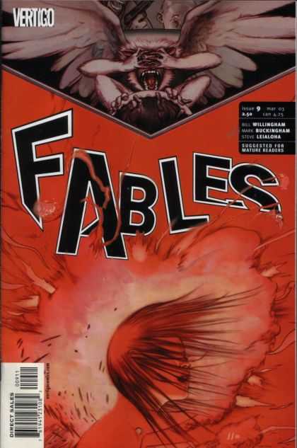 Fables 9 - Vertigo - Red - Explosion - Hair Blown Forward - Gargoule Hands On Eyes - James Jean