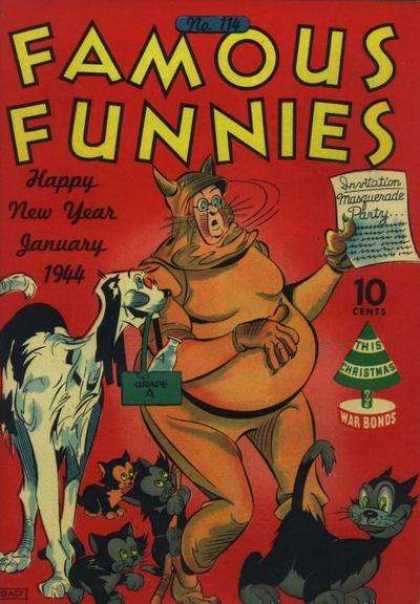 Famous Funnies 114 - Happy New Year - No 114 - Dog - Cat - War Bonds