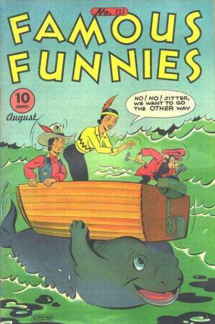 Famous Funnies 133 - Indians - Cowboys - Westerns - Funny Pages - Monkey Ina Boat With Wrench