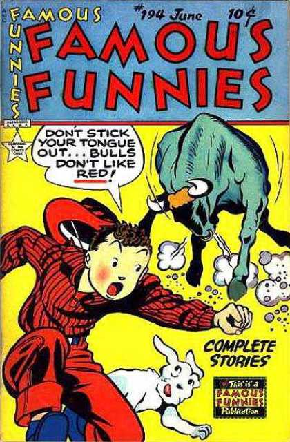 Famous Funnies 194 - Blue Bull - White Dog - Red Hat - 194 June - Red Shirt