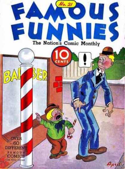 Famous Funnies 21 - The Nations Comic Monthly - 10 Cents - Barber Shop - April - Candy