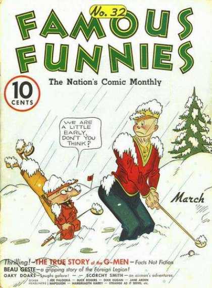 Famous Funnies 32 - Golfing - Winter - Snow - Pine Tree - Caddy