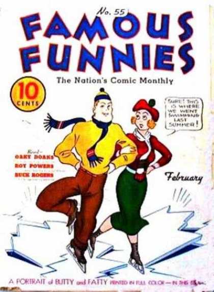 Famous Funnies 55 - Ice Ski - February - 10 Cents - Butty And Fatty - Woman In Red