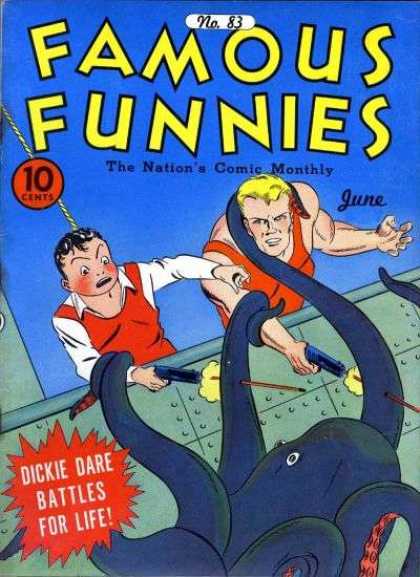 Famous Funnies 83 - The Nations Comic Monthly - Octopus - Dickie Dare - Battles For Life - Guns
