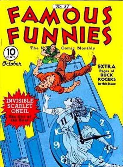 Famous Funnies 87 - Clock - Ghost - Man Falling - Building - Long Hair