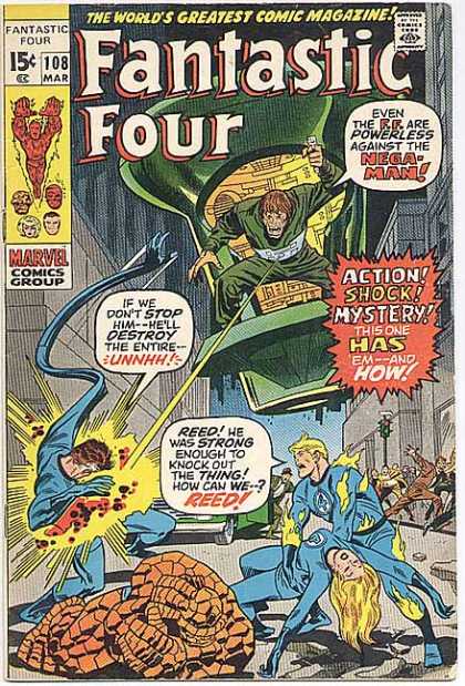 Fantastic Four 108 - Thing - Mr Fantastic - City - Flying Saucer - Battle - John Buscema