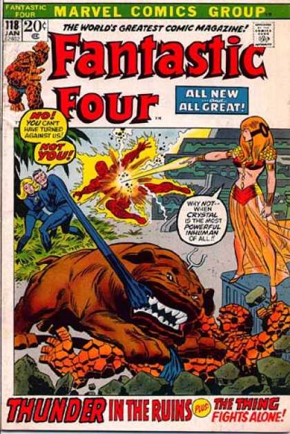 Fantastic Four 118 - Dog Like Creature - The Thing - Rocks - Ruins - Grass - John Buscema