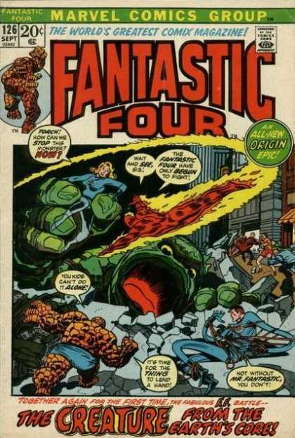 Fantastic Four 126 - Human Torch - Thing - Marvel Comics Group - Green Monster - The Creature From The Earths Core - Joe Sinnott, John Buscema