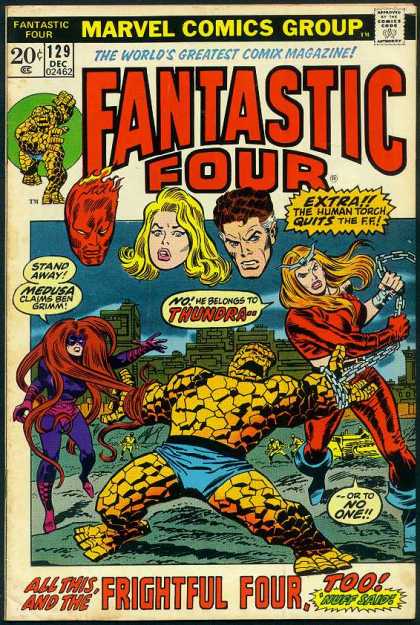 Fantastic Four 129 - Medusa - Thundra - Thing - Human Torch - Marvel - John Buscema