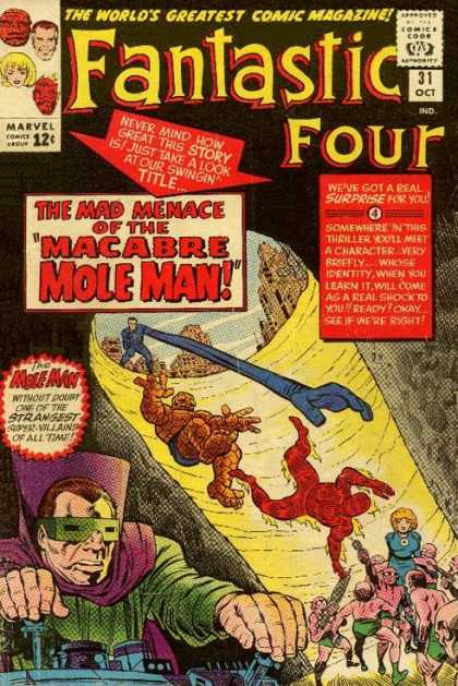 Fantastic Four 31 - Mole Man - Thing - Human Torch - Hole - Invisible Woman - Jack Kirby