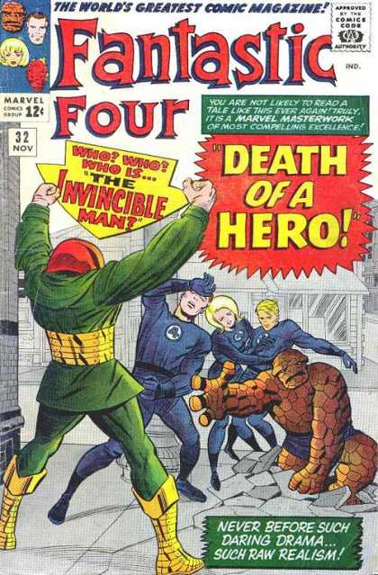 Fantastic Four 32 - Mr Fantastic - Thing - Marvel Comics - Death Of A Hero - Worlds Greatest Comic Magazine - Jack Kirby