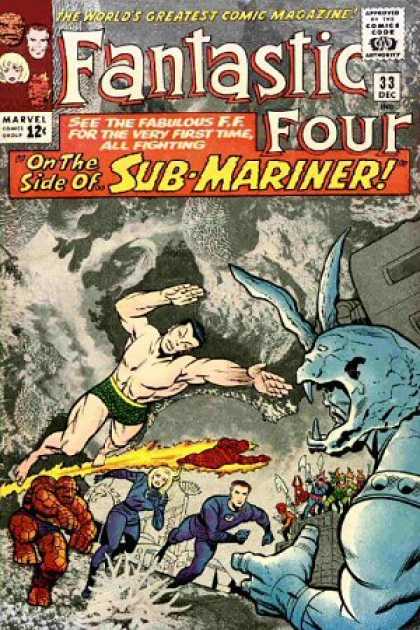 Fantastic Four 33 - Sub-mariner - Namor - Gargoyle - Fighting - The Thing - Jack Kirby