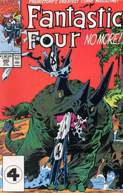 Fantastic Four 345 - Marvel - Dinosaur - The Thing - Human Torch - Invisible Girl - Walter Simonson