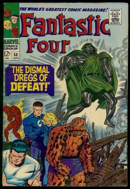 Fantastic Four 58 - The Dismal Dregs Of Defeat - Rock Man - Green Cape - The Worlds Greatest Comic Magazine - Smoke - Jack Kirby