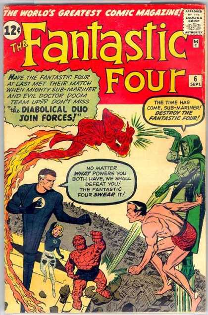 Fantastic Four 6 - Dr Doom - Thing - Marvel - Marvel Comics - Neptune - Dick Ayers, Jack Kirby