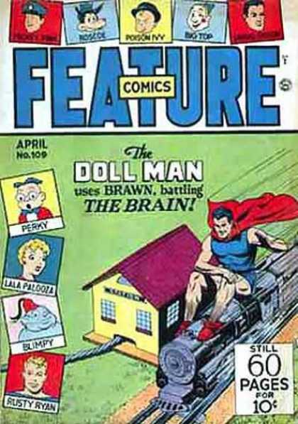 Feature Comics 109 - Doll Man - Brawn Battling The Brain - Train - April No 109 - Perky