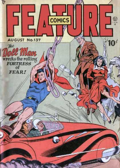 Feature Comics 137 - Doll Man - Chains - Hostages - Race Car - Hanging By Chains