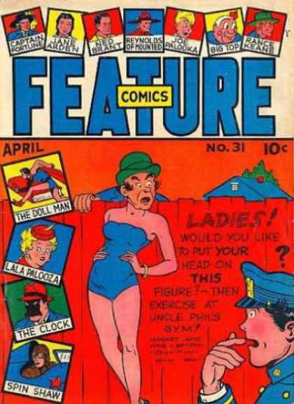 Feature Comics 31 - Man In Bathing Suit - Ladies - Policeman Whistle - Green Hat - April