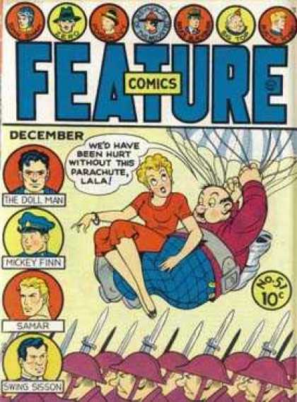 Feature Comics 51 - Fat Man - Parachute - Bayonet - Soldiers - Helmets