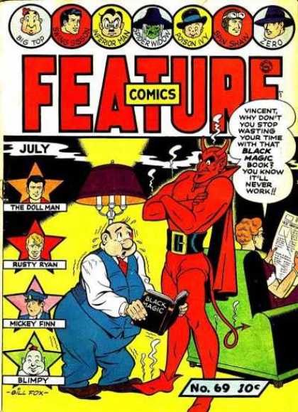Feature Comics 69 - Chair - Lamp - Woman - Man - Devil