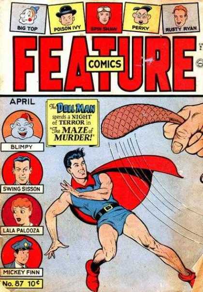 Feature Comics 87 - Doll Man - Flying - Cape - Beaver Tail - Red Shoes