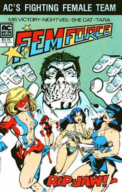 Femforce 2 - Villain With Big Metal Teeth - Super Women Fighting Villain - Pretty Ladies - White Villain - Green Hair - Bill Black, Mark Heike