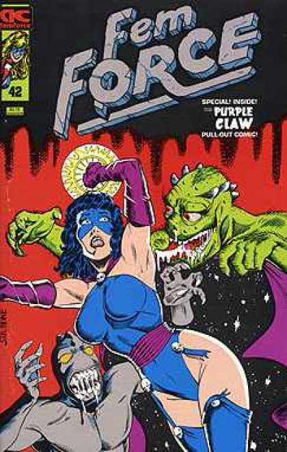Femforce 42 - Purple Claw - Monsters - Pull Out Comic - Minature Skulls - Long Purple Gloves - Mark Heike