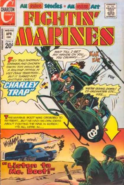 Fightin' Marines 103 - Charlton Comics - Approved By The Comics Code - Charley Trap - Helicopter - Tank