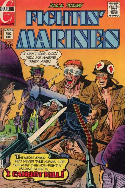 Fightin' Marines 105 - Approved By The Comics Code Authority - Chartlon Comics - Gun - No105 - Aug