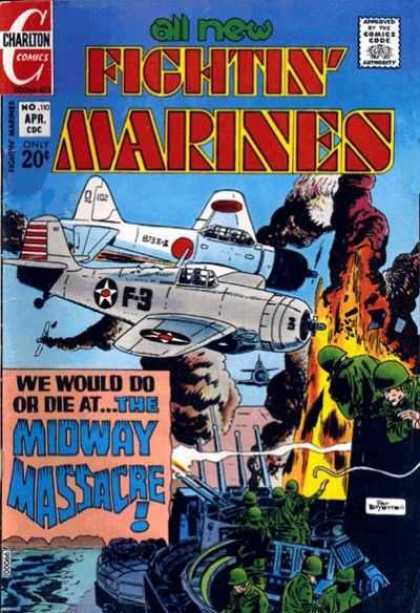 Fightin' Marines 110 - Charlton - April - 20 Cents - Airplane - Flame