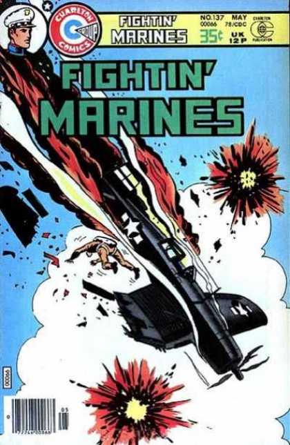 Fightin' Marines 137 - A Plane Crash - A Person With Parasuite - Sky - Captain - Fire