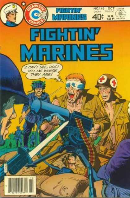 Fightin' Marines 146 - Charlton Comics Group - Outnumbered - No 146 - Machine Gun - Wounded Gun
