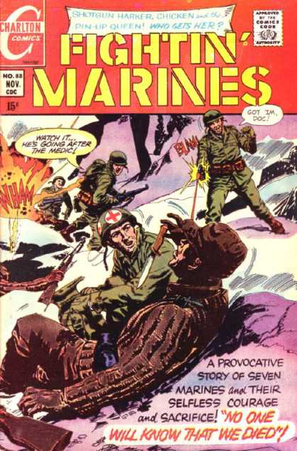 Fightin' Marines 88 - Fightin Marines - Charlton Comics - A Provactive Story Of 7 Marines - Shotgun Harker Chicken And The Pin- Up Queen Who Gets Her - Marines Comic