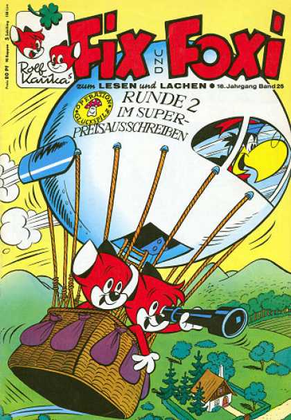 Fix und Foxi 652 - Hot-air Ballon - Parrot - 2 Red Foxes - Green Countryside - Telescope