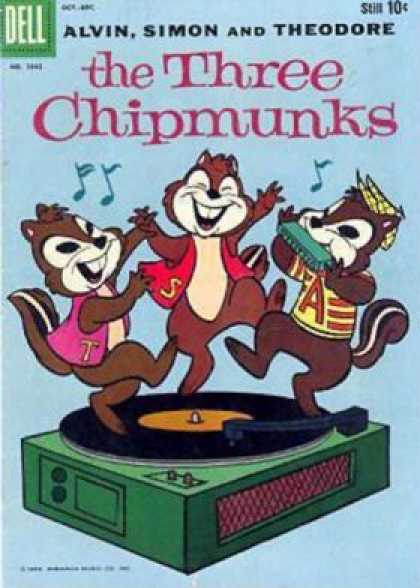 Four Color 1042 - Alvin Simon And Theodore - Three Chipmunks - Music Player - Dancing - Harmonica