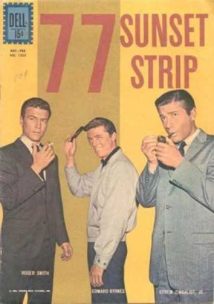 Four Color 1263 - 77 Sunset Strip - Man With Pipe - Man With Comb - Man With Cigarette - Yellow Background